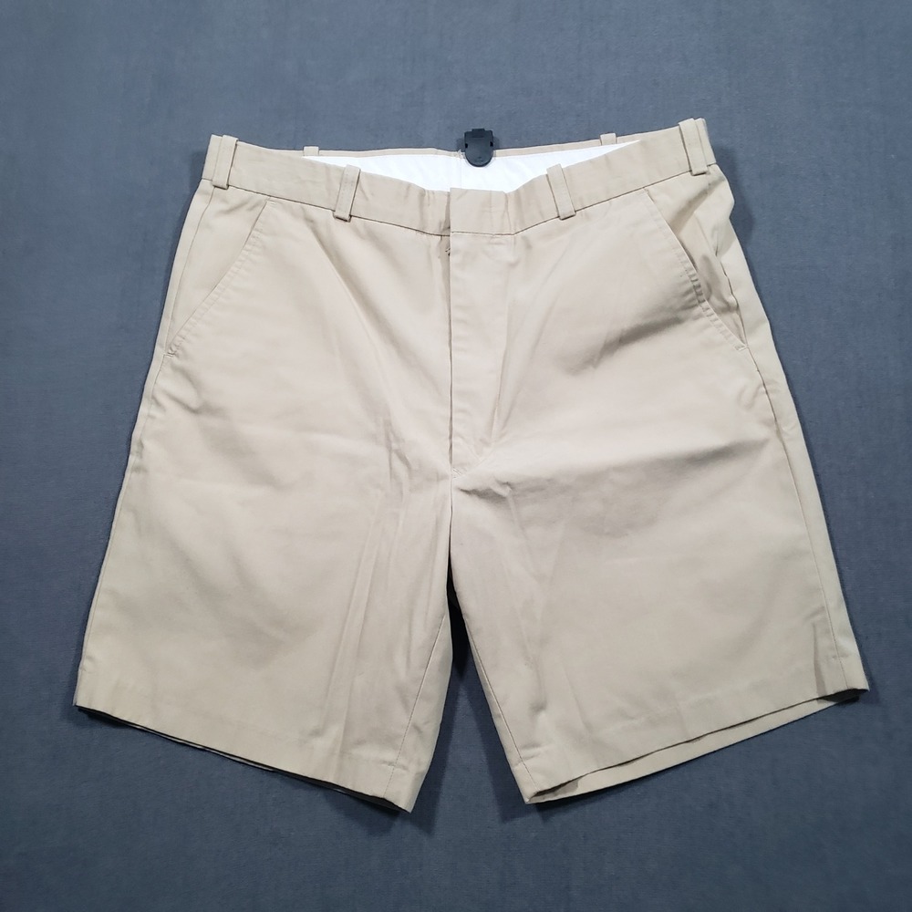 Van Cort Chino Shorts Mens 36 Tan Khaki Flat Front Cotton Blend Casual Golf